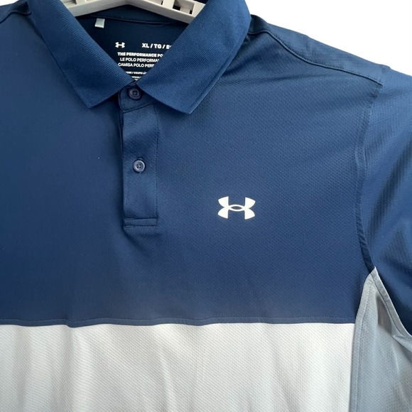 Under Armour Performance Polo Shirt Mens XL TG EG Loose Fit Navy Gray - Picture 2 of 6
